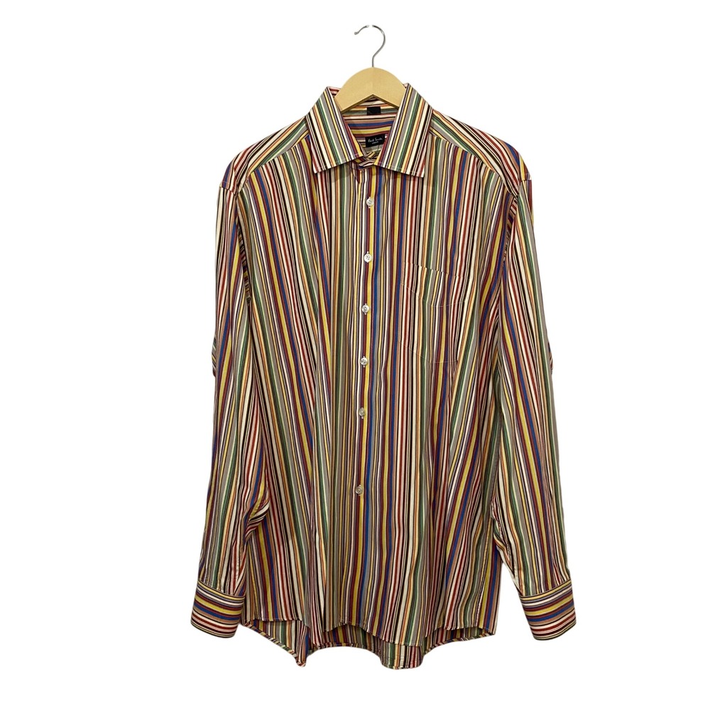 Paul Smith London Mens Multi Color Signature Stripe Cotton Shirt 17.5 XL